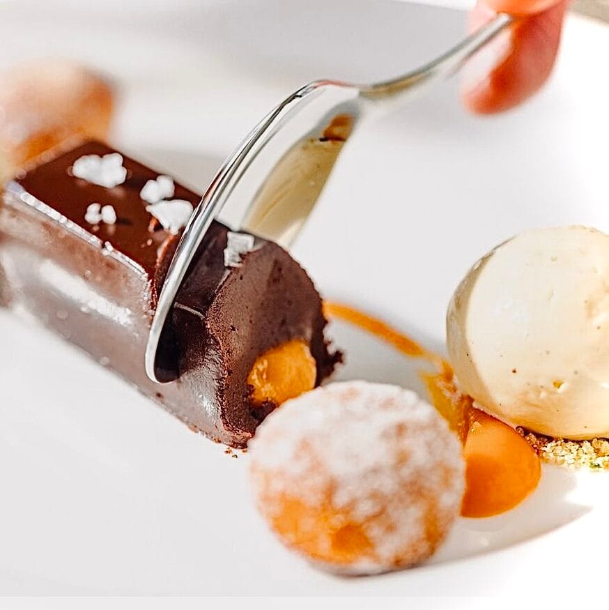 Dark- chocolate ganache, peanuts ice cream